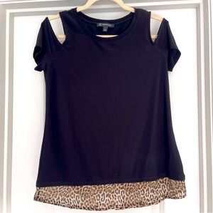 Black and leopard cold shoulder top